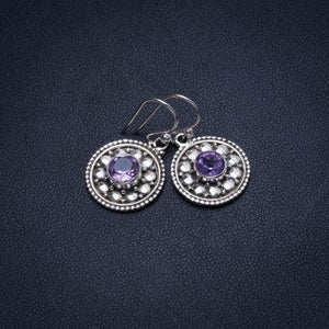 StarGems® Natural Amethyst Handmade Unique 925 Sterling Silver Earrings 1" T4063