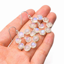 StarGems® Natural Rainbow Moonstone Handmade 925 Sterling Silver Earrings 1.75" D7291