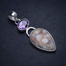 StarGems  Natural Fossil Coral and Amethyst Handmade 925 Sterling Silver Pendant 2" T1202