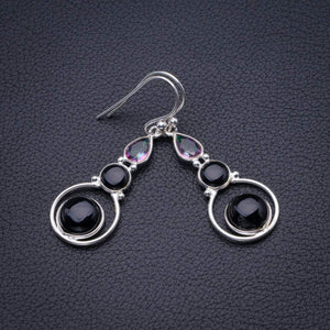 StarGems  Natural Black Onyx And Mystical Topaz Handmade 925 Sterling Silver Earrings 1.75" D3812