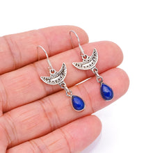 StarGems  Natural Lapis Lazuli Handmade Unique Half-Moon Shape 925 Sterling Silver Earrings 1 1/2" S1753