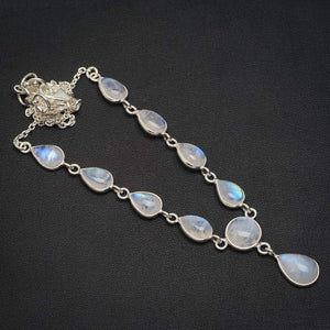 StarGems  Natural Rainbow Moonstone Handmade Unique 925 Sterling Silver Necklace 17+1.25" A3192