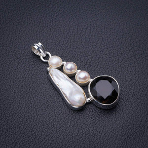 StarGems  Natural Smoky Quartz,Biwa Pearl And River Pearl Handmade 925 Sterling Silver Pendant 2" D2320