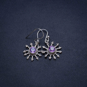 StarGems  Natural Amethyst Handmade Mexican 925 Sterling Silver Earrings 1" T4416