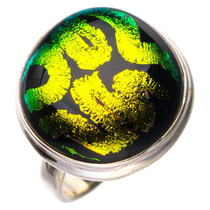 StarGems® Natural Rainbow Dichroic Glass Handmade 925 Sterling Silver Ring 6 D5242