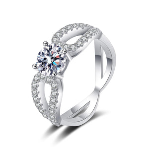 StarGems® Twisted Band Four Prong 1ct Moissanite 925 Silver Platinum Plated Ring RX013