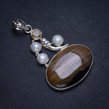 StarGems  Natural Iron Tiger Eye,River Pearl and Citrine Handmade Boho 925 Sterling Silver Pendant 2" T1279