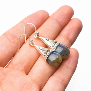 StarGems  Natural Blue Fire Labradorite Handmade 925 Sterling Silver Earrings 1.5" D7741