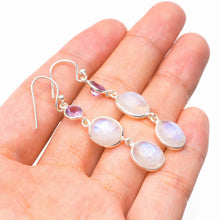 StarGems  Natural Rainbow Moonstone And Amethyst Handmade 925 Sterling Silver Earrings 2" D6521