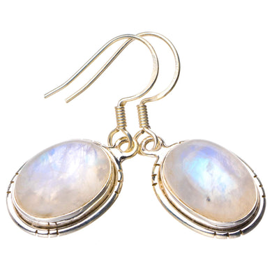 StarGems  Natural Rainbow Moonstone Handmade 925 Sterling Silver Earrings 1.5