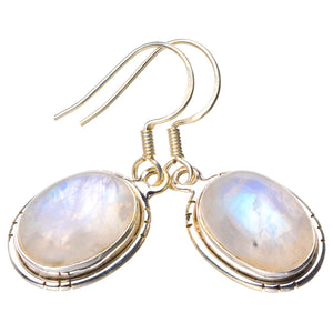 StarGems  Natural Rainbow Moonstone Handmade 925 Sterling Silver Earrings 1.5" D7378