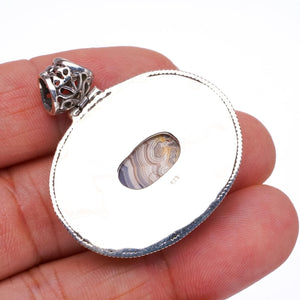 StarGems  Natural Crazy Lace Agate Handmade Unique 925 Sterling Silver Pendant 1 1/2" S0558