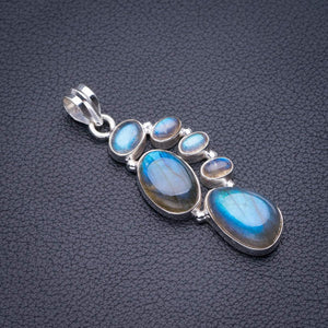 StarGems® Natural Blue Fire Labradorite Handmade 925 Sterling Silver Pendant 2" D5658