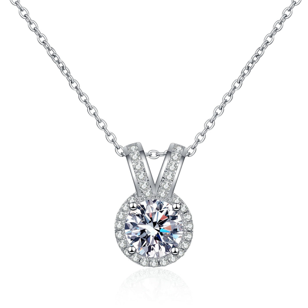 StarGems® Bunny Ear 1ct Moissanite 925 Silver Platinum Plated Necklace 40+5cm NX008
