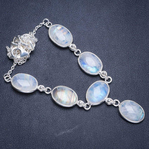 StarGems  Natural Rainbow Moonstone Handmade Unique 925 Sterling Silver Necklace17+1.5" Y5341