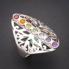 StarGems Natural Garnet,Carnelian,Blue Topaz And Amethyst Tree Chakras Handmade 925 Sterling Silver Ring 7 A4598