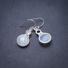 StarGems  Natural Moonstone and Amethyst Handmade Unique 925 Sterling Silver Earrings 1.25" Y3756