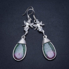 StarGems  Natural Ruby Zoisite Angel Handmade Boho Angle Shape 925 Sterling Silver Earrings 2 1/4" T4009