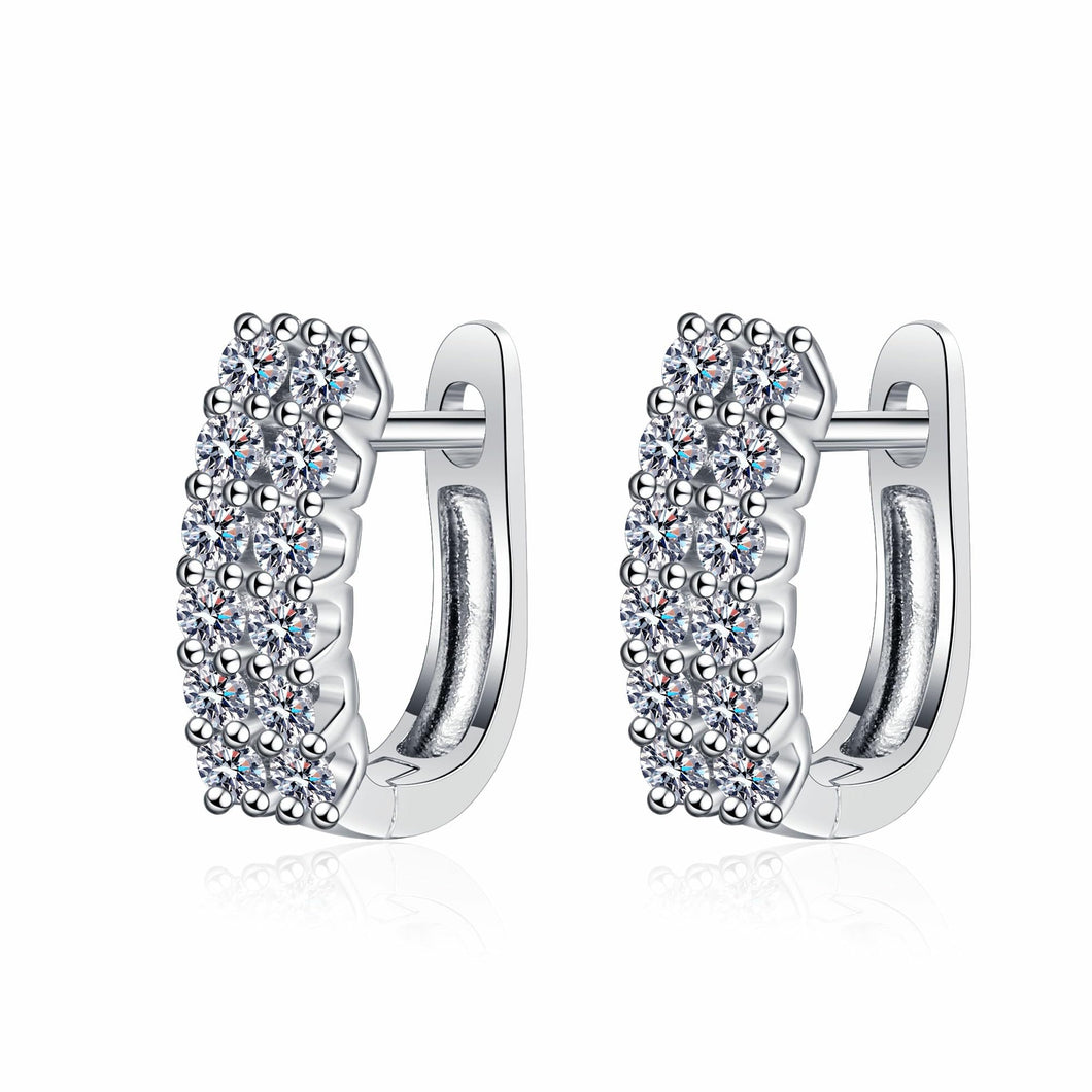 StarGems® Double-Layer 0.72cttw Moissanite 925 Silver Platinum Plated Cuff Earrings EX097