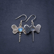 StarGems  Natural Rainbow Moonstone Handmade Unique Dragonfly Shape 925 Sterling Silver Earrings 1.5" X4947