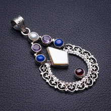 StarGems  Natural Mother Pearl,Lapis Lazuli And Amethyst Handmade 925 Sterling Silver Pendant 2.25" D1956