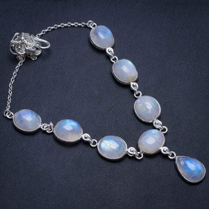 StarGems  Natural Rainbow Moonstone Handmade 925 Sterling Silver Y Necklace 17.5" T8707