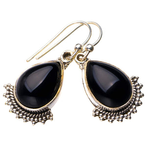 StarGems® Natural Black Onyx Handmade 925 Sterling Silver Earrings 1.25" D6973