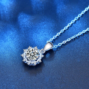 StarGems® 1ct Moissanite 925 Silver Platinum Plated&Zirconia Sun Flower Necklace B4607