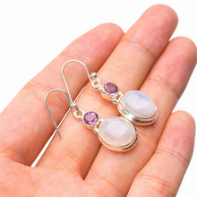 StarGems  Natural Rainbow Moonstone And Amethyst Handmade 925 Sterling Silver Earrings 1.5" D6503