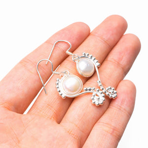 StarGems® Natural River Pearl Handmade 925 Sterling Silver Earrings 1.5" D6887