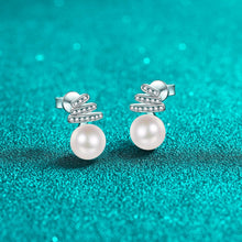 StarGems® 9mm AAAA Pearls 0.15cttw Moissanite 925 Silver Platinum Plated Stud Earrings EX058