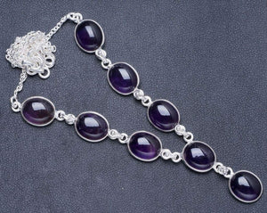 StarGems® Natural Amethyst Handmade Unique 925 Sterling Silver Necklace 17+1" Y5486