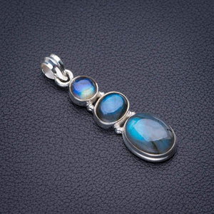 StarGems® Natural Blue Fire Labradorite Handmade 925 Sterling Silver Pendant 2" D5614