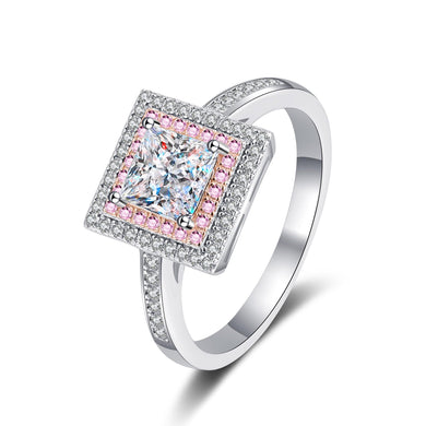 StarGems® Princess Cut Pink Triple Layer Four Prong 1ct Moissanite 925 Silver Platinum Plated Ring RX009