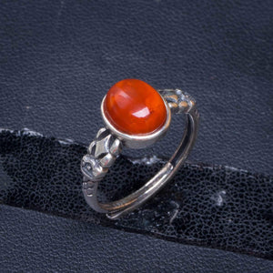 StarGems  Natural Nanjiang Red Agate Opening Concise Handmade 925 Sterling Silver Ring 7 D1024