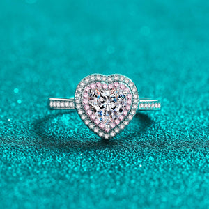 StarGems® Pink Triple-Layer Heart-Shape Three Prong 1ct Moissanite 925 Silver Platinum Plated Ring RX000