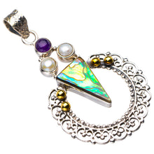 StarGems  Natural Two Tones Abalone Shell,River Pearl And Amethyst Handmade 925 Sterling Silver Pendant 2" D6358