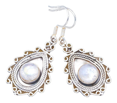 StarGems  Natural Rainbow Moonstone Handmade Boho 925 Sterling Silver Earrings 1 3/4