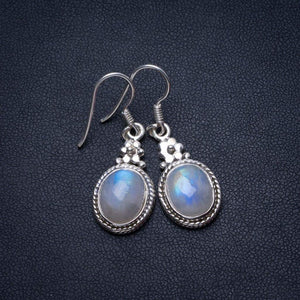 StarGems  Natural Rainbow Moonstone Handmade Unique 925 Sterling Silver Earrings 1 1/4" T3013