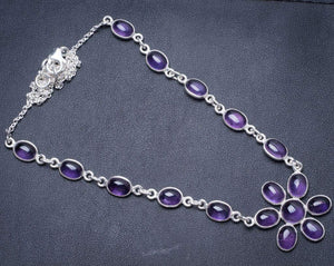 StarGems  Natural Amethyst Handmade Unique Flower Shape 925 Sterling Silver Necklace 17.75" Y3484