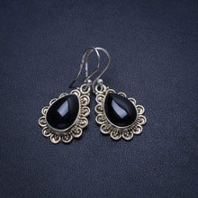 StarGems  Natural Black Onyx Handmade Vintage 925 Sterling Silver Earrings 1 1/2" T4870