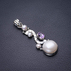 StarGems  Natural River Pearl And Amethyst Handmade 925 Sterling Silver Pendant 2.25" D5796