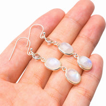 StarGems  Natural Rainbow Moonstone And Blue Topaz Handmade 925 Sterling Silver Earrings 2" D6506