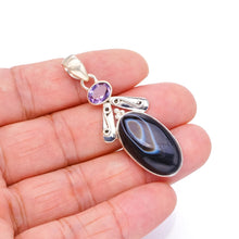 StarGems  Natural Botswana Agate and Amethyst Punk Style 925 Sterling Silver Pendant 2" S1235