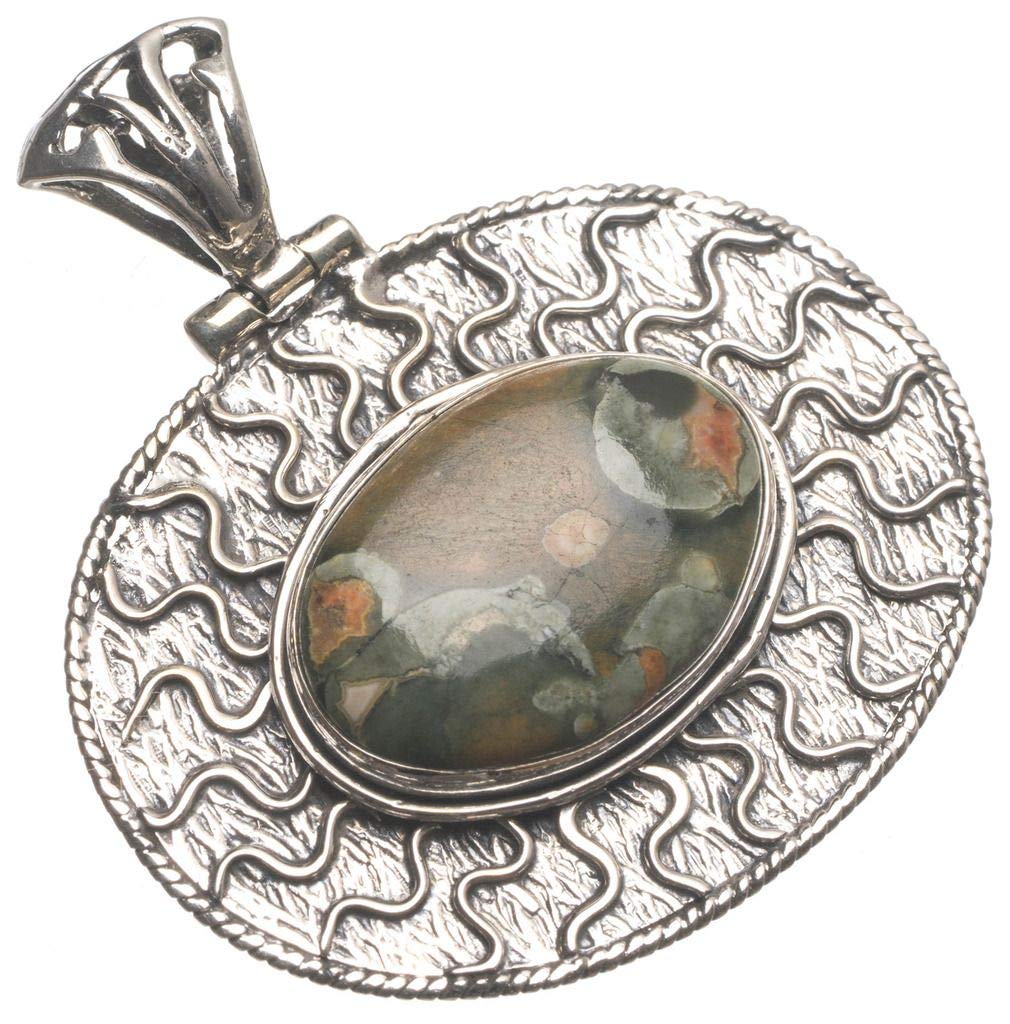 StarGems  Natural Ocean Jasper Handmade 925 Sterling Silver Pendant 1 1/2