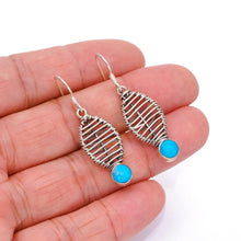 StarGems  Natural Turquoise Handmade Boho 925 Sterling Silver Earrings 1 1/2" S1699