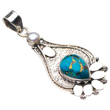 StarGems  Natural Copper Turquoise And River Pearl Handmade 925 Sterling Silver Pendant 2" D6173