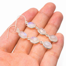 StarGems  Natural Rainbow Moonstone Handmade 925 Sterling Silver Earrings 2" D6535