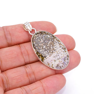 StarGems® Natural Ocean Jasper Boho Style 925 Sterling Silver Pendant 2" S0144