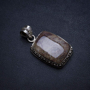 StarGems® Natural Fossil Coral Handmade Boho 925 Sterling Silver Pendant 1 1/2" T1609